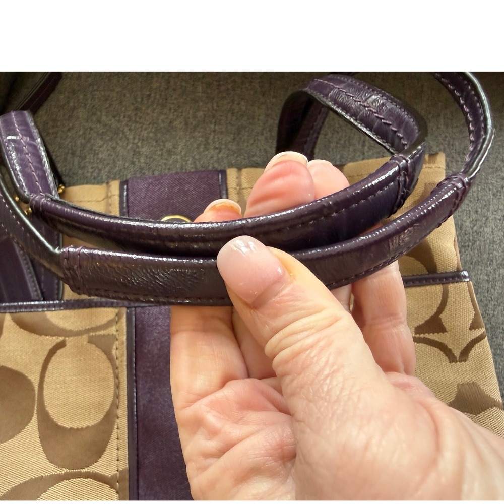 Coach Signature Khaki jaquard  Purple Canvas Tote Bag & Wallet Set F25771  READ - Picture 11 of 16